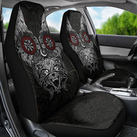 Fenrir Wolf and Vegvisir Viking Car Seat Cover Nordic Celtic Knotwork Black and Red Tribal Art