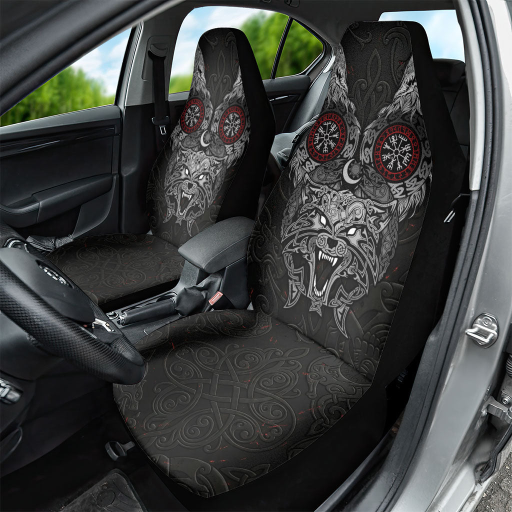 Fenrir Wolf and Vegvisir Viking Car Seat Cover Nordic Celtic Knotwork Black and Red Tribal Art
