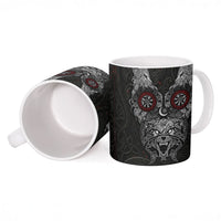 Fenrir Wolf and Vegvisir Viking Ceramic Mug Nordic Celtic Knotwork Black and Red Tribal Art