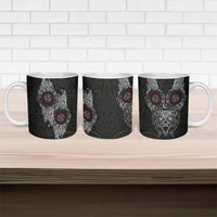 Fenrir Wolf and Vegvisir Viking Ceramic Mug Nordic Celtic Knotwork Black and Red Tribal Art