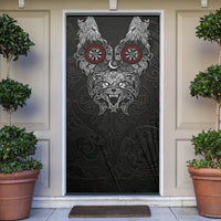 Fenrir Wolf and Vegvisir Viking Door Cover Nordic Celtic Knotwork Black and Red Tribal Art