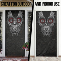 Fenrir Wolf and Vegvisir Viking Door Cover Nordic Celtic Knotwork Black and Red Tribal Art