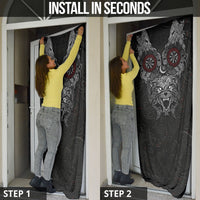 Fenrir Wolf and Vegvisir Viking Door Cover Nordic Celtic Knotwork Black and Red Tribal Art