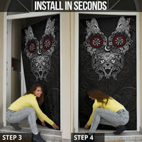 Fenrir Wolf and Vegvisir Viking Door Cover Nordic Celtic Knotwork Black and Red Tribal Art