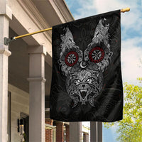 Fenrir Wolf and Vegvisir Viking Garden Flag Nordic Celtic Knotwork Black and Red Tribal Art
