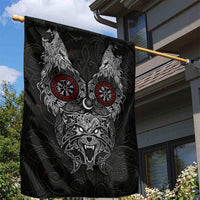 Fenrir Wolf and Vegvisir Viking Garden Flag Nordic Celtic Knotwork Black and Red Tribal Art