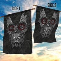 Fenrir Wolf and Vegvisir Viking Garden Flag Nordic Celtic Knotwork Black and Red Tribal Art