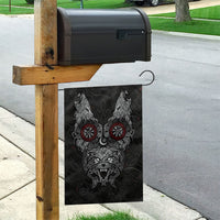 Fenrir Wolf and Vegvisir Viking Garden Flag Nordic Celtic Knotwork Black and Red Tribal Art