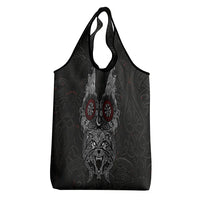 Fenrir Wolf and Vegvisir Viking Grocery Bag Nordic Celtic Knotwork Black and Red Tribal Art