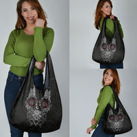 Fenrir Wolf and Vegvisir Viking Grocery Bag Nordic Celtic Knotwork Black and Red Tribal Art