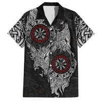 Fenrir Wolf and Vegvisir Viking Hawaiian Shirt Nordic Celtic Knotwork Black and Red Tribal Art
