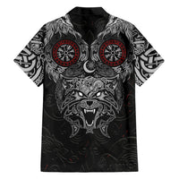 Fenrir Wolf and Vegvisir Viking Hawaiian Shirt Nordic Celtic Knotwork Black and Red Tribal Art