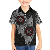 Fenrir Wolf and Vegvisir Viking Hawaiian Shirt Nordic Celtic Knotwork Black and Red Tribal Art