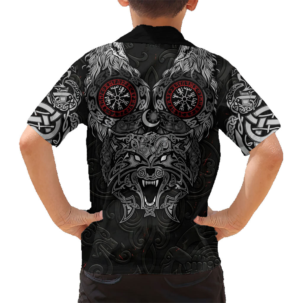 Fenrir Wolf and Vegvisir Viking Hawaiian Shirt Nordic Celtic Knotwork Black and Red Tribal Art