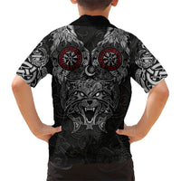 Fenrir Wolf and Vegvisir Viking Hawaiian Shirt Nordic Celtic Knotwork Black and Red Tribal Art
