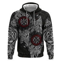 Fenrir Wolf and Vegvisir Viking Hoodie Nordic Celtic Knotwork Black and Red Tribal Art