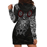 Fenrir Wolf and Vegvisir Viking Hoodie Dress Nordic Celtic Knotwork Black and Red Tribal Art