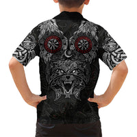 Fenrir Wolf and Vegvisir Viking Kid Hawaiian Shirt Nordic Celtic Knotwork Black and Red Tribal Art
