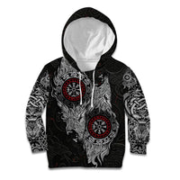Fenrir Wolf and Vegvisir Viking Kid Hoodie Nordic Celtic Knotwork Black and Red Tribal Art