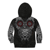 Fenrir Wolf and Vegvisir Viking Kid Hoodie Nordic Celtic Knotwork Black and Red Tribal Art