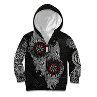Fenrir Wolf and Vegvisir Viking Kid Hoodie Nordic Celtic Knotwork Black and Red Tribal Art
