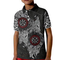 Fenrir Wolf and Vegvisir Viking Kid Polo Shirt Nordic Celtic Knotwork Black and Red Tribal Art