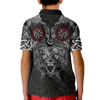 Fenrir Wolf and Vegvisir Viking Kid Polo Shirt Nordic Celtic Knotwork Black and Red Tribal Art