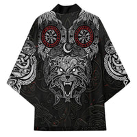 Fenrir Wolf and Vegvisir Viking Kimono Nordic Celtic Knotwork Black and Red Tribal Art