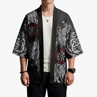 Fenrir Wolf and Vegvisir Viking Kimono Nordic Celtic Knotwork Black and Red Tribal Art