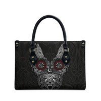 Fenrir Wolf and Vegvisir Viking Leather Bag Nordic Celtic Knotwork Black and Red Tribal Art