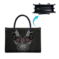 Fenrir Wolf and Vegvisir Viking Leather Bag Nordic Celtic Knotwork Black and Red Tribal Art