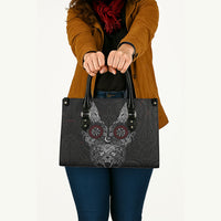 Fenrir Wolf and Vegvisir Viking Leather Bag Nordic Celtic Knotwork Black and Red Tribal Art