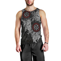 Fenrir Wolf and Vegvisir Viking Men Tank Top Nordic Celtic Knotwork Black and Red Tribal Art