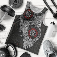 Fenrir Wolf and Vegvisir Viking Men Tank Top Nordic Celtic Knotwork Black and Red Tribal Art