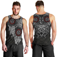 Fenrir Wolf and Vegvisir Viking Men Tank Top Nordic Celtic Knotwork Black and Red Tribal Art