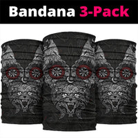Fenrir Wolf and Vegvisir Viking Neck Gaiter Nordic Celtic Knotwork Black and Red Tribal Art