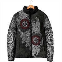 Fenrir Wolf and Vegvisir Viking Padded Jacket Nordic Celtic Knotwork Black and Red Tribal Art