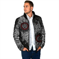 Fenrir Wolf and Vegvisir Viking Padded Jacket Nordic Celtic Knotwork Black and Red Tribal Art