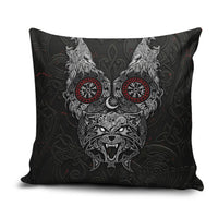 Fenrir Wolf and Vegvisir Viking Pillow Cover Nordic Celtic Knotwork Black and Red Tribal Art