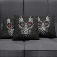 Fenrir Wolf and Vegvisir Viking Pillow Cover Nordic Celtic Knotwork Black and Red Tribal Art