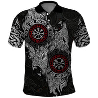 Fenrir Wolf and Vegvisir Viking Polo Shirt Nordic Celtic Knotwork Black and Red Tribal Art