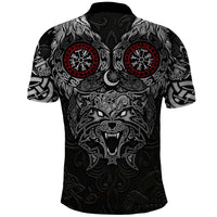 Fenrir Wolf and Vegvisir Viking Polo Shirt Nordic Celtic Knotwork Black and Red Tribal Art