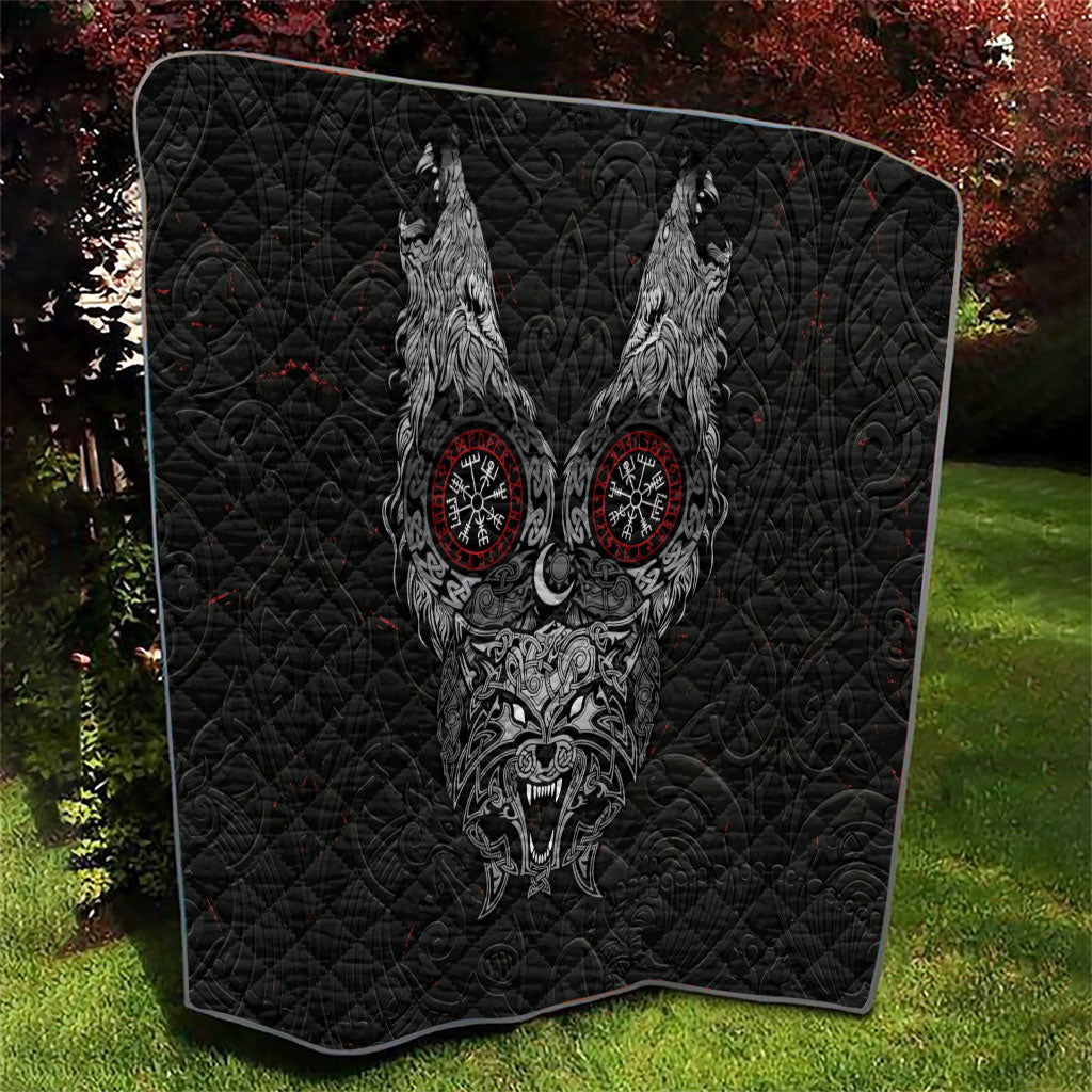 Fenrir Wolf and Vegvisir Viking Quilt Nordic Celtic Knotwork Black and Red Tribal Art