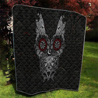 Fenrir Wolf and Vegvisir Viking Quilt Nordic Celtic Knotwork Black and Red Tribal Art