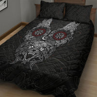 Fenrir Wolf and Vegvisir Viking Quilt Bed Set Nordic Celtic Knotwork Black and Red Tribal Art