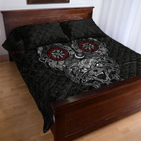 Fenrir Wolf and Vegvisir Viking Quilt Bed Set Nordic Celtic Knotwork Black and Red Tribal Art