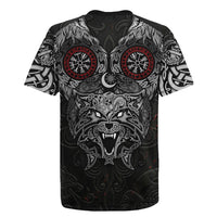 Fenrir Wolf and Vegvisir Viking Rugby Jersey Nordic Celtic Knotwork Black and Red Tribal Art