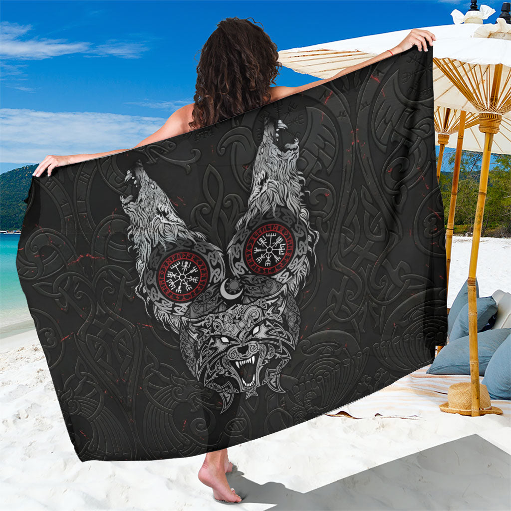 Fenrir Wolf and Vegvisir Viking Sarong Nordic Celtic Knotwork Black and Red Tribal Art
