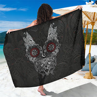 Fenrir Wolf and Vegvisir Viking Sarong Nordic Celtic Knotwork Black and Red Tribal Art