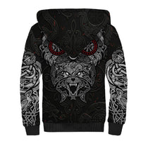 Fenrir Wolf and Vegvisir Viking Sherpa Hoodie Nordic Celtic Knotwork Black and Red Tribal Art